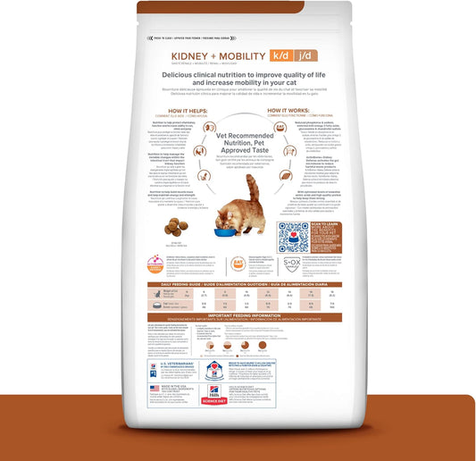 Hill'S Prescription Diet K/D + J/D Kidney + Mobility Chicken Flavor Dry Cat Food, Veterinary Diet, 6.35 Lb. Bag