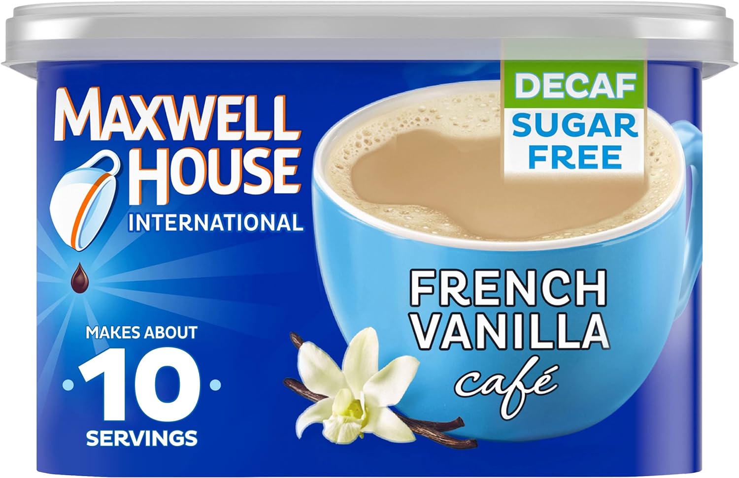 Maxwell House International French Vanilla Café-Style Decaf Sugar Free light_roast Beverage Mix, 4 oz. Canister