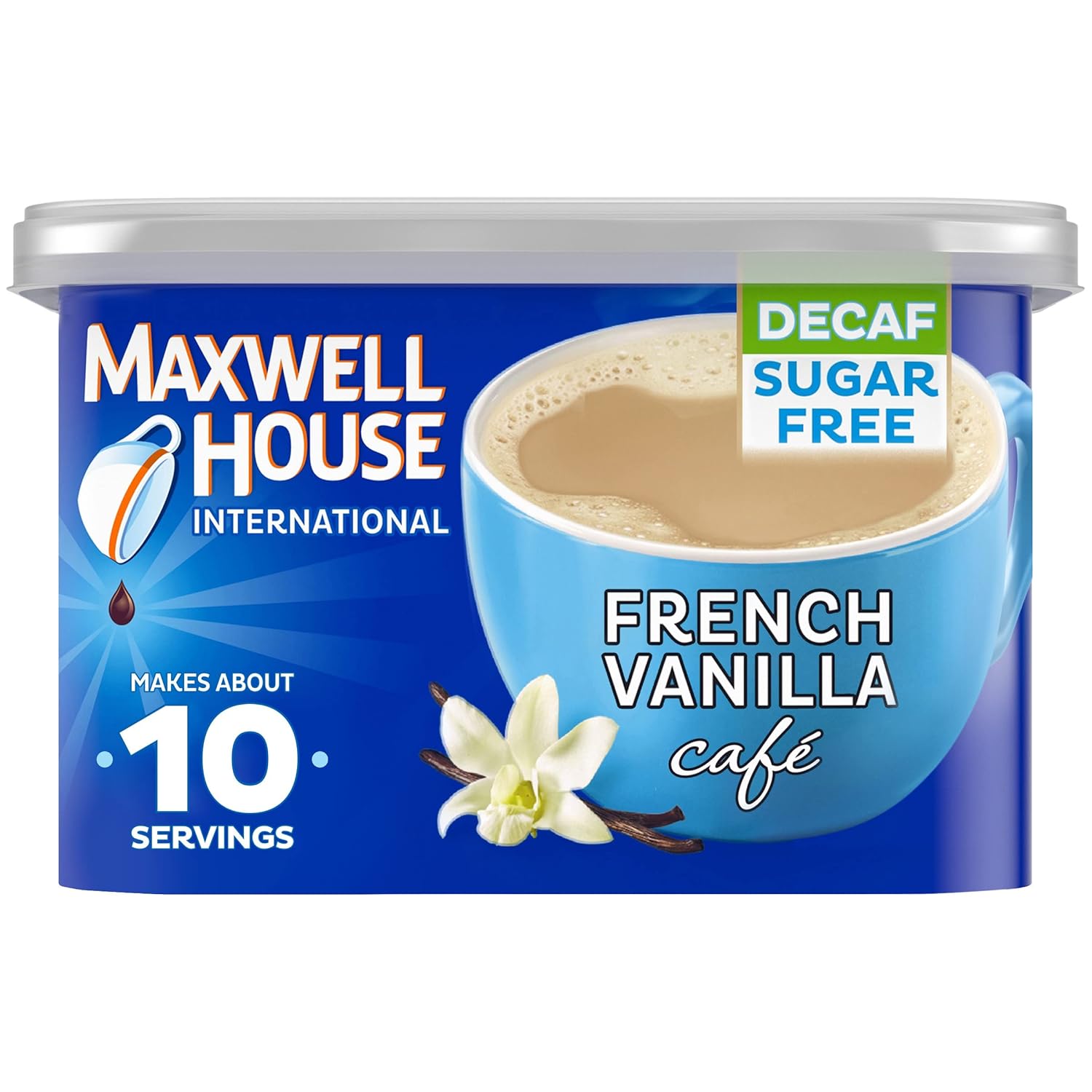 Maxwell House International French Vanilla Café-Style Decaf Sugar Free Light_Roast Beverage Mix, 4 Oz. Canister