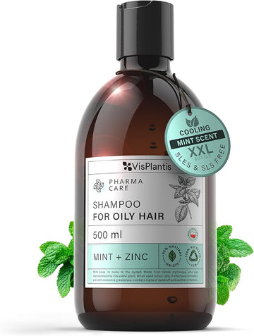 Vis Plantis Mint Shampoo For Oily Hair And Scalp With Zinc - Reduces Dandruff & Controls Sebum - 500Ml Natural Shampoo For Greasy Hair And Roots - Silicone & Sulphate Free Itchy Scalp Treatment