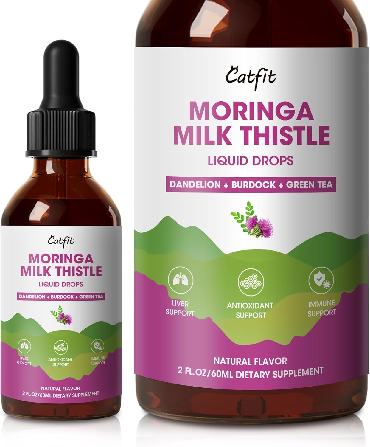 Milk Thistle Drops With Moringa - Milk Thistle Extract Liquid For Liver Cleanse Detox & Repair, Immune Support, Antioxidant Blend With Burdock, Green Tea & Dandelion - Vegan, Natural Flavor,2 Fl Oz