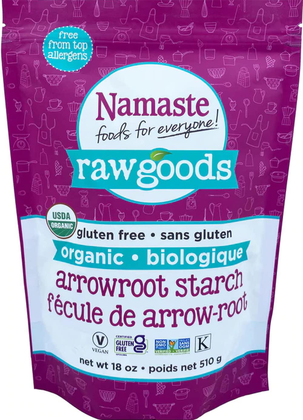 Namaste Foods Organic Arrowroot Starch, Gluten Free, 18-Ounce (Pack of 6) – Allergen Free