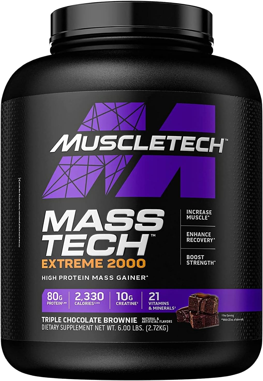 Muscletech High-Protein Mass Gainer (Triple Chocolate Brownie, 6Lb) - Mass Tech Extreme 2000 Mass Gainer Protein Powder Supplement - Weight Gainer For Increase Muscle, Enhanced Recovery & Strength