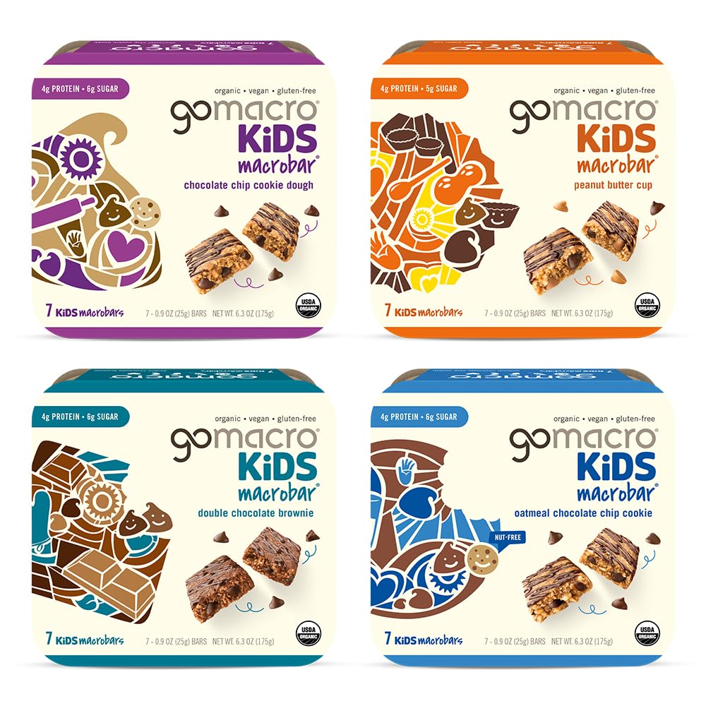 Gomacro Kids Macrobar – 4 Flavor Assortment - (0.90 Ounce Bars, 28 Count)