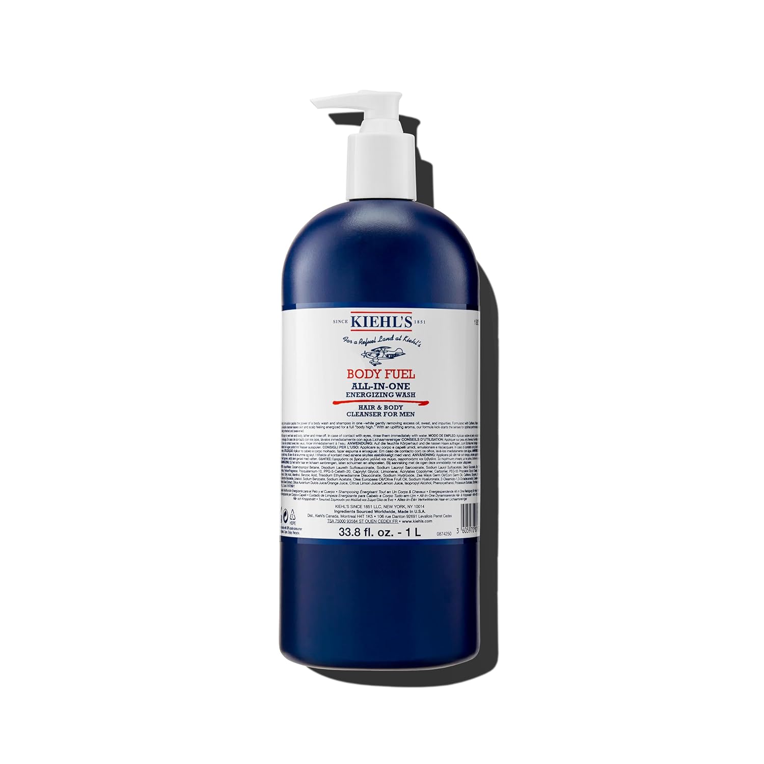 Kiehl'S Body Fuel All-In-One Energizing Body Wash & Shampoo For Men, With Menthol, Caffeine, Vitamin E & Vitamin C, Gently Removes Excess Oil, Sweat & Impurities, For Men'S Skin And Hair