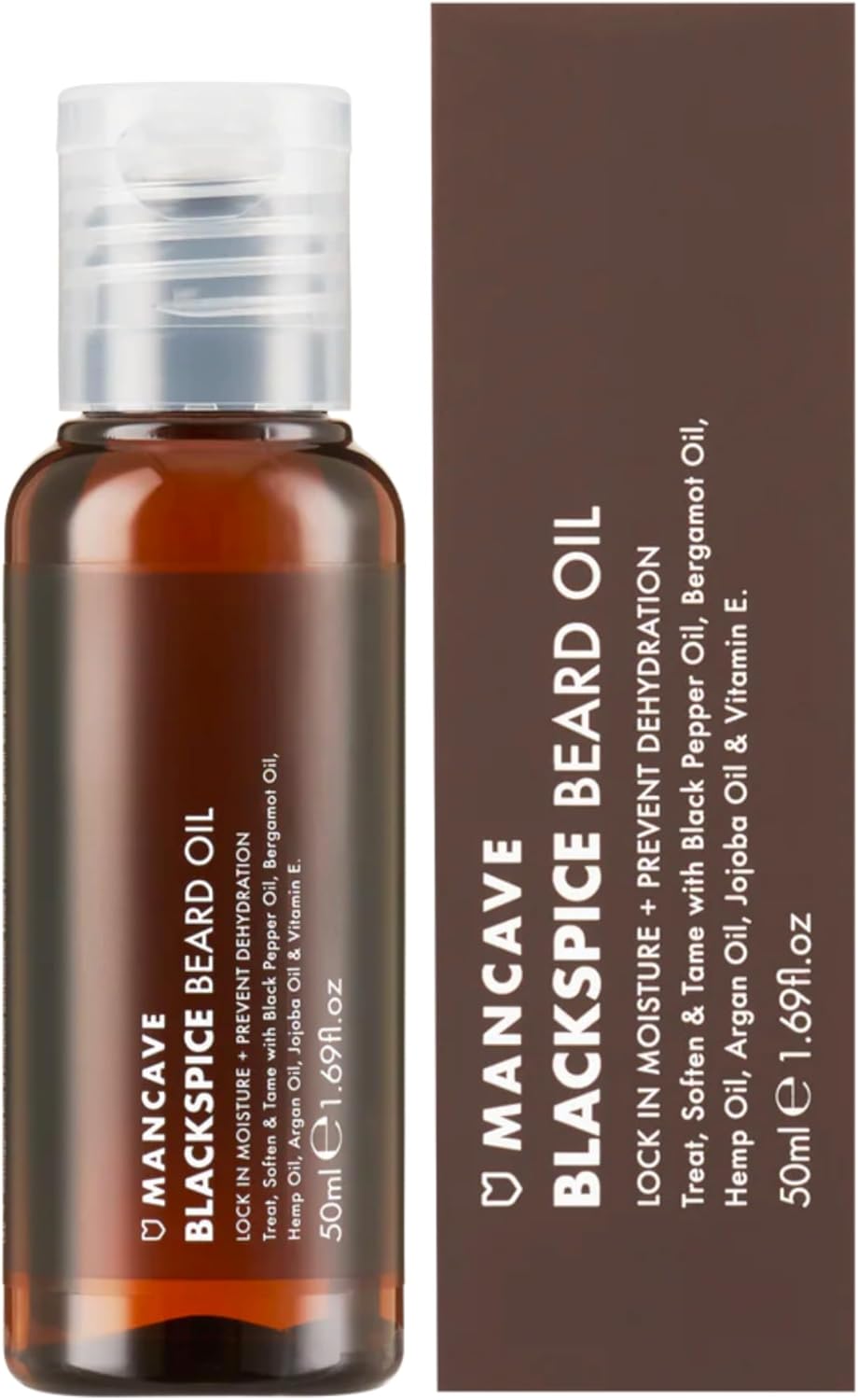 Mancave Blackspice Beard Oil, Softening Blend Of Oils To Treat And Tame Your Beard, With Argan Oil, Bergamot Oil And Hemp Oil, Encourages Beard Growth, Vegan Friendly, Made In The Uk, 50 Ml