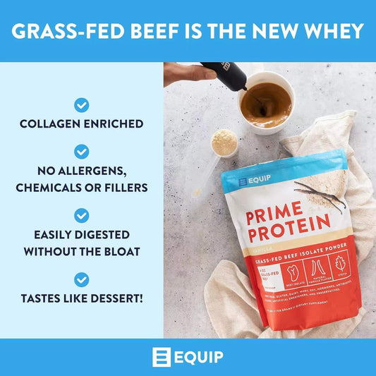 Equip Foods Prime Protein - Grass-Fed Beef Protein Powder Isolate - Gluten Free Carnivore Protein Powder - Vanilla, 1.67 Pounds - Helps Build And Repair Tissue