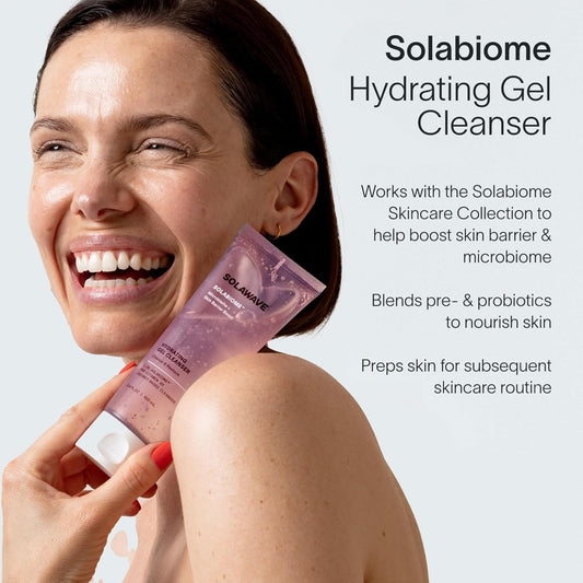 Solawave Probiotic Gel Facial Cleanser With Prebiotics And Pro Vitamin B5, Hydrating And Soothing Formula To Remove Makeup And Reduce Blemishes - Non-Comedogenic For All Skin Types (3.4 Fl Oz)