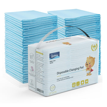 Zdolmy 100 Pack Baby Disposable Changing Pads, Disposable Underpads Waterproof Diaper Changing Pad, Super Soft, Ultra Absorbent & Waterproof, Breathable Underpads Bed Table Protector Mat