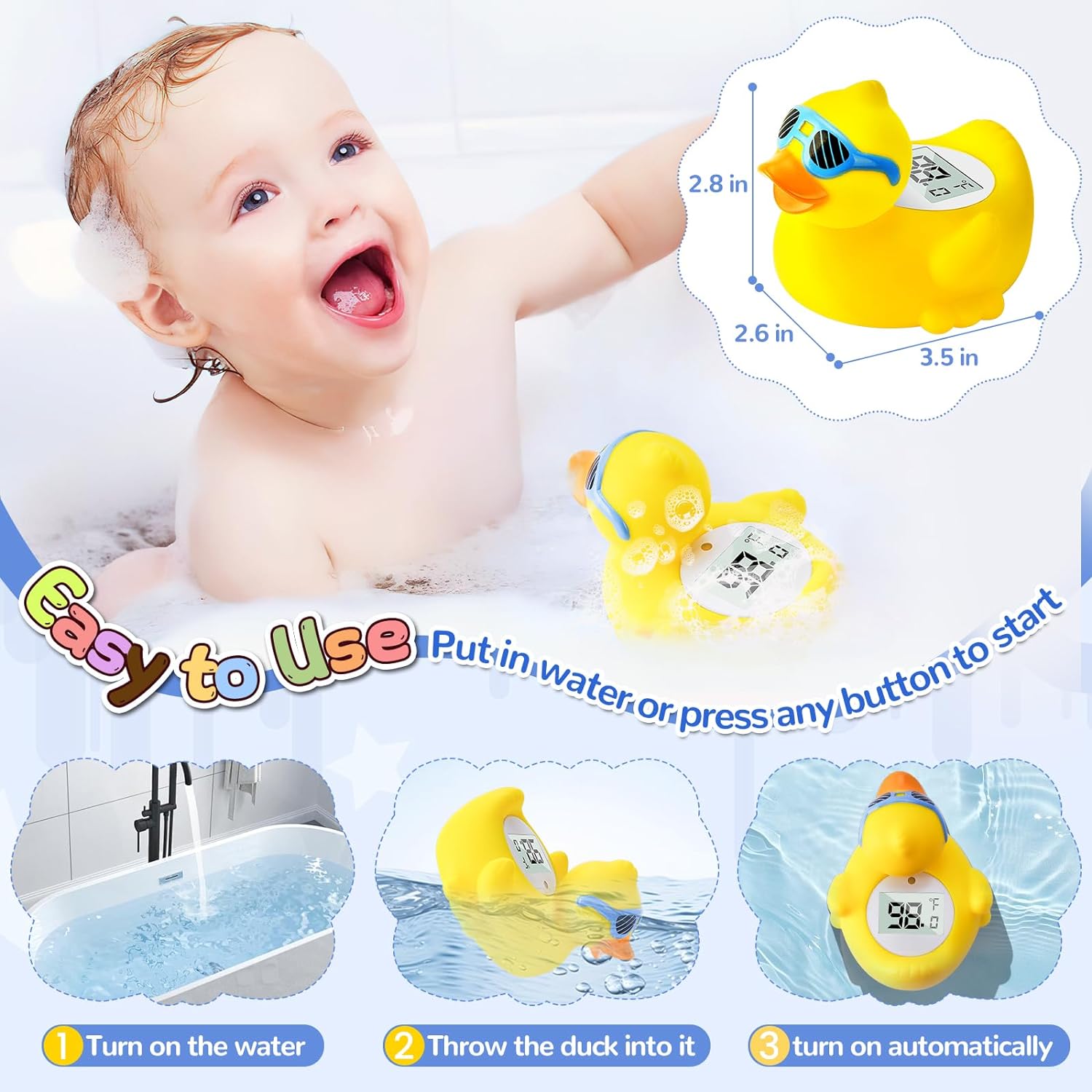 Duck Baby Bath Thermometer, Newborn Bath and Room Temperature Thermometer Safety Floating Toy, Bathtub Thermometer for Infant : Baby