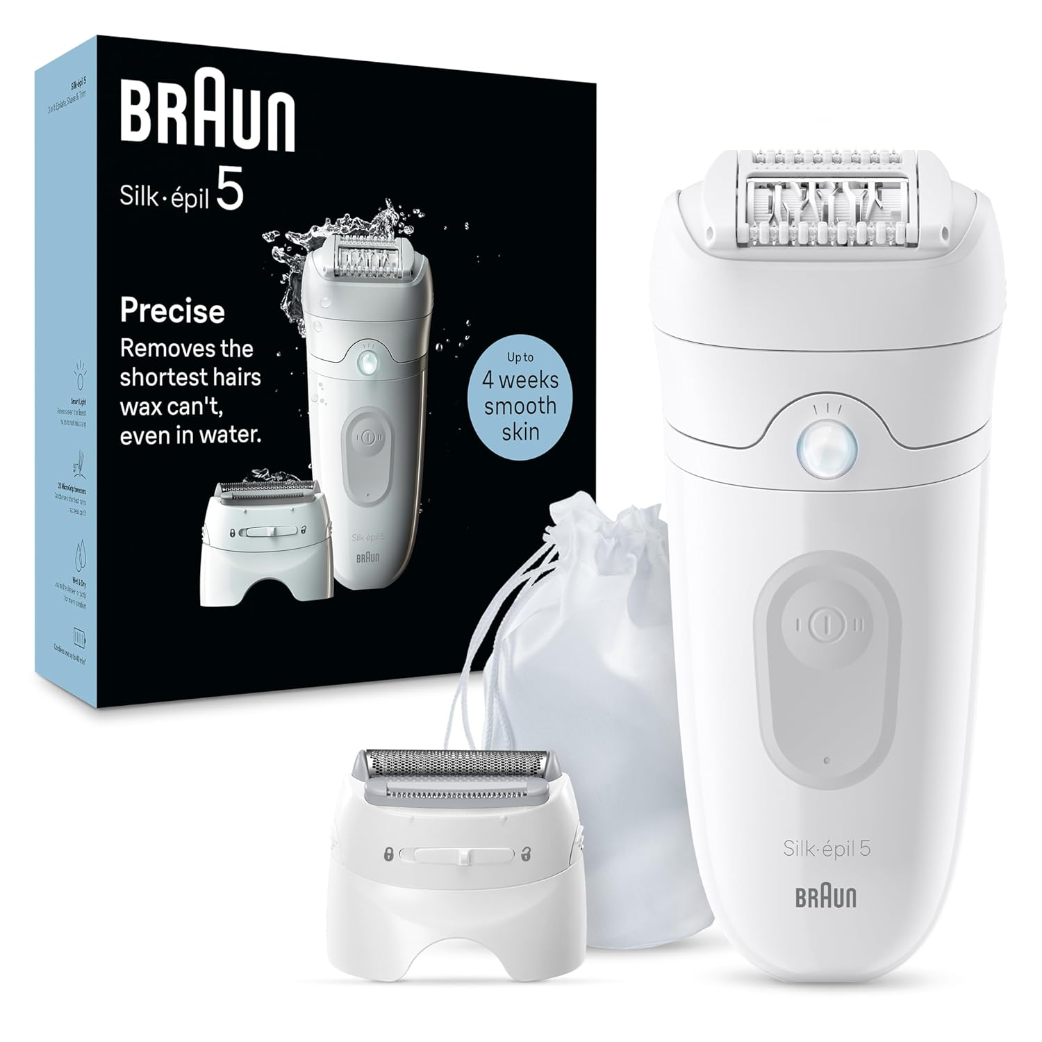 Braun Epilator Silk-Épil 5 Epilator, Hair Removal Device, Women Shaver & Trimmer, Wet And Dry Epilator, Includes Shaver Head And Trimmer Comb, Se5-041, Grey