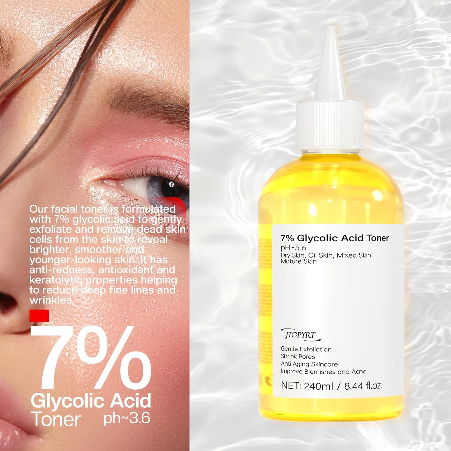 Glycolic Acid 7% Exfoliating Toner: Glycolic Acid Toner Gently Exfoliates 240Ml - Toning Solution Reduces Skin Blemishes : Beauty & Personal Care