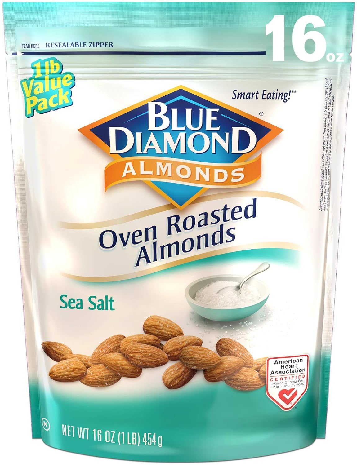 Blue Diamond Almonds Oven Roasted Snack Nuts, Sea Salt, 16 Oz Resealable Bag (Pack Of 1)