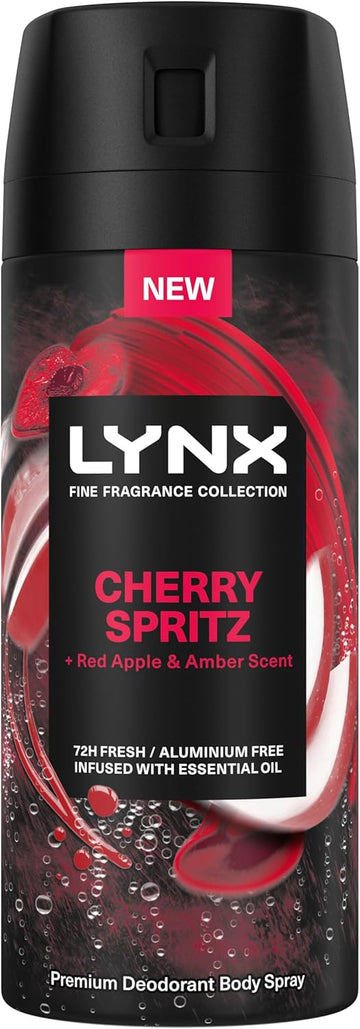 Lynx Fine Fragrance Collection Cherry Spritz Premium Body Spray Men'S Deodorant Infused With A Cherry, Red Apple & Amber Scent For 72 Hours Of Freshness 150 Ml (Pack Of 2)