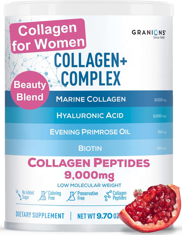 Marine Collagen Powder Supplement - Type I Hydrolyzed Marine Collagen Peptides, Protein, Biotin, Hyaluronic Acid, Vitamin C, Vital Antioxidants - Skin Supplements For Women - Pomegranate, 9.7Oz