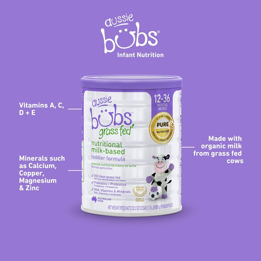 Aussie Bubs Grass Fed Nutritional Milk-Based Toddler Formula, Made With Non-Gmo Cow'S Milk, For Kids 12-36 Months, 28.2 Oz