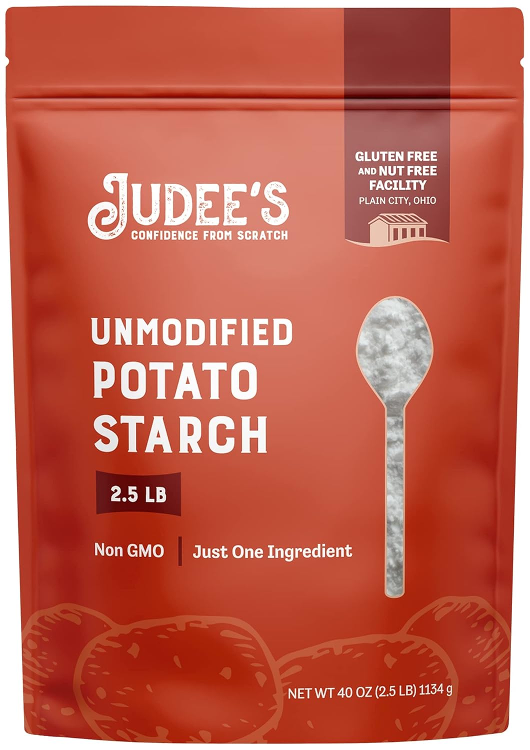 Judee’s Unmodified Potato Starch 2.5 lb - Just One Ingredient - Great for Breading, Thickening, Cooking, and Baking - 100% Non-GMO, Gluten-Free, and Nut-Free - Resistant to High Temperatures