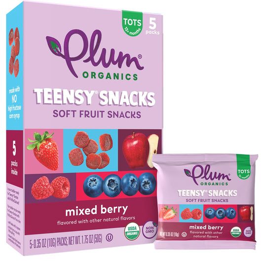 Plum Organics Teensy Snacks Soft Fruit Snacks - Mixed Berry - 5 Count (Pack Of 8) - Organic Toddler Food Fruit Snacks