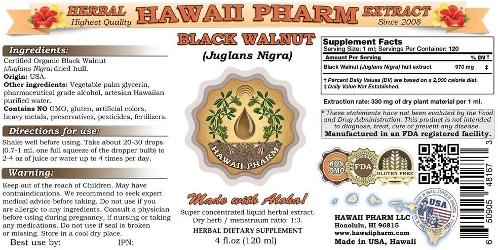 Black Walnut Liquid Extract, Organic Black Walnut (Juglans Nigra) Tincture 2 Oz