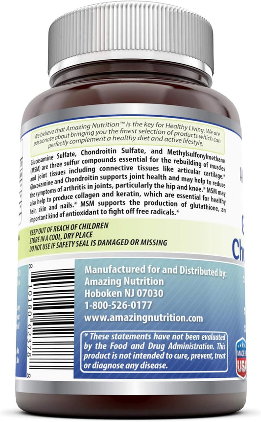 Amazing Formulas Glucosamine + Chondroitin + MSM Capsules for Healthy Joint, Cartilage and Connective Tissue - Promotes Joint Comfort & exibility (240 Count (2 Pack))