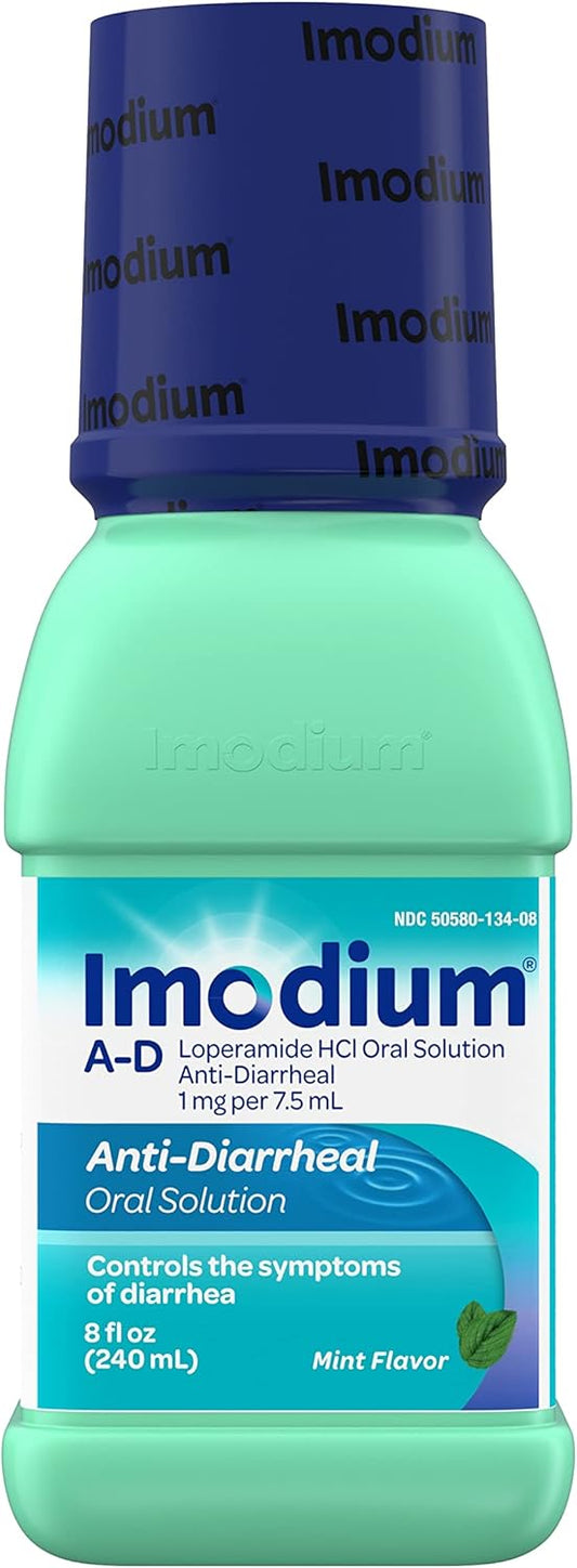 Imodium A-D Liquid Anti-Diarrheal Medicine With Loperamide Hydrochloride To Help Control Symptoms Of Diarrhea Due To Acute, Active & Traveler'S Diarrhea, Mint Flavor, 8 Fl. Oz