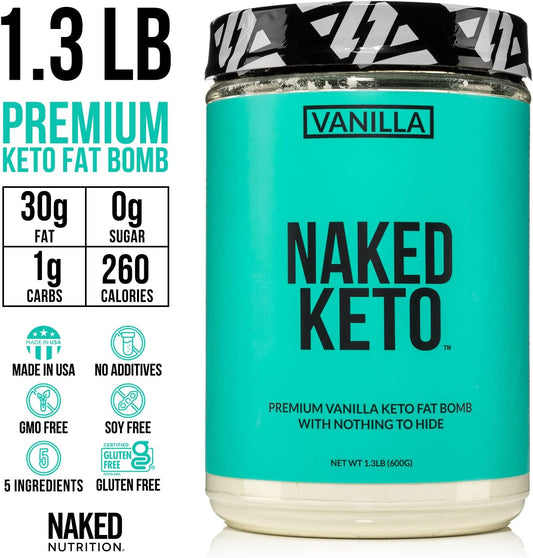 NAKED nutrition Naked Vanilla Keto - Premium Vanilla Keto Fat Bomb Powder - Nothing Artificial - Gluten-Free Keto Bomb Vanilla Mct Oil Powder with No Gmos - 1.3 Lb