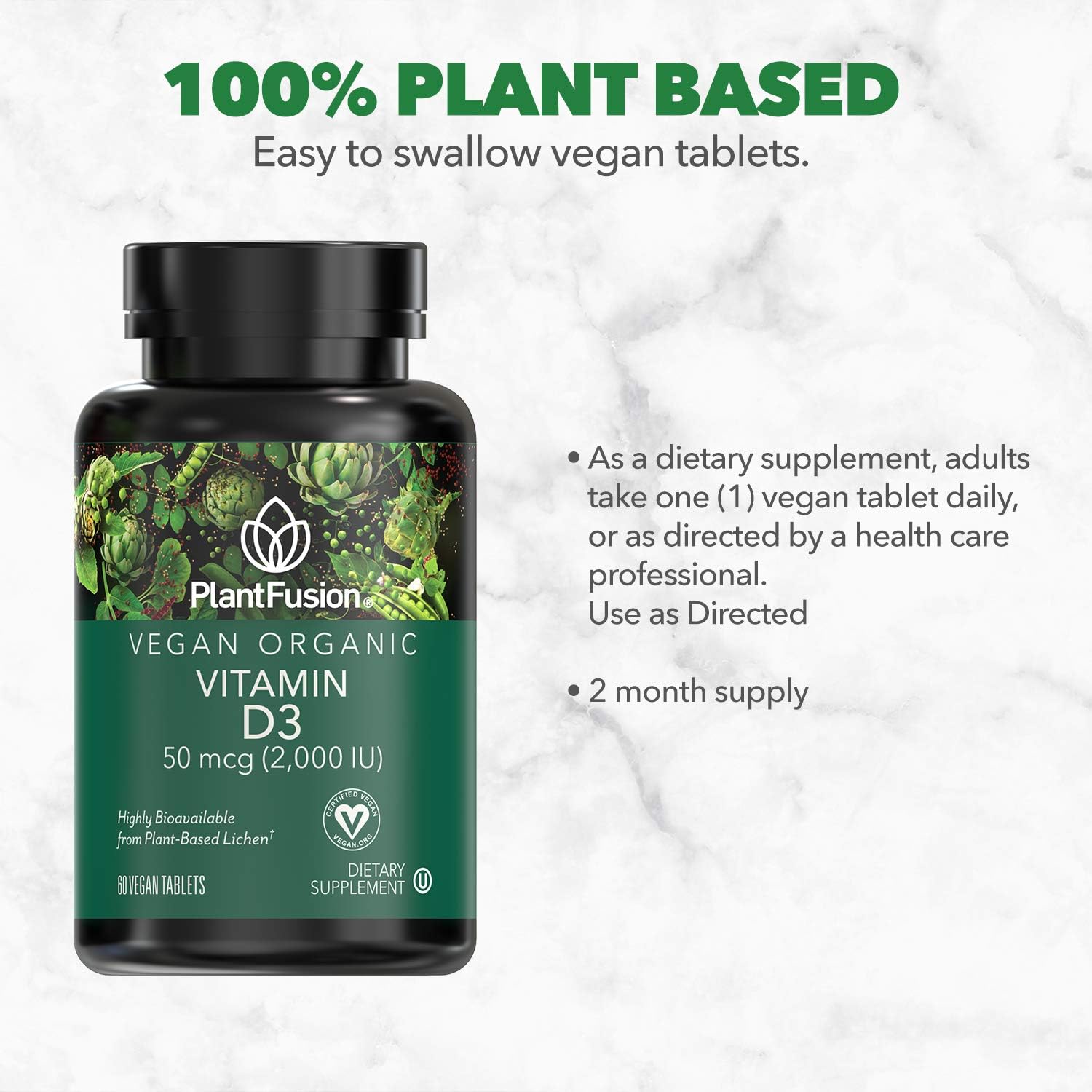 PlantFusion Vegan Calcium & D3 Bundle - Premium Plant Based Calcium 1000mg and D3 2000IU Supplements for Bone Growth, Density, and Strength & Immune Support : Health & Household