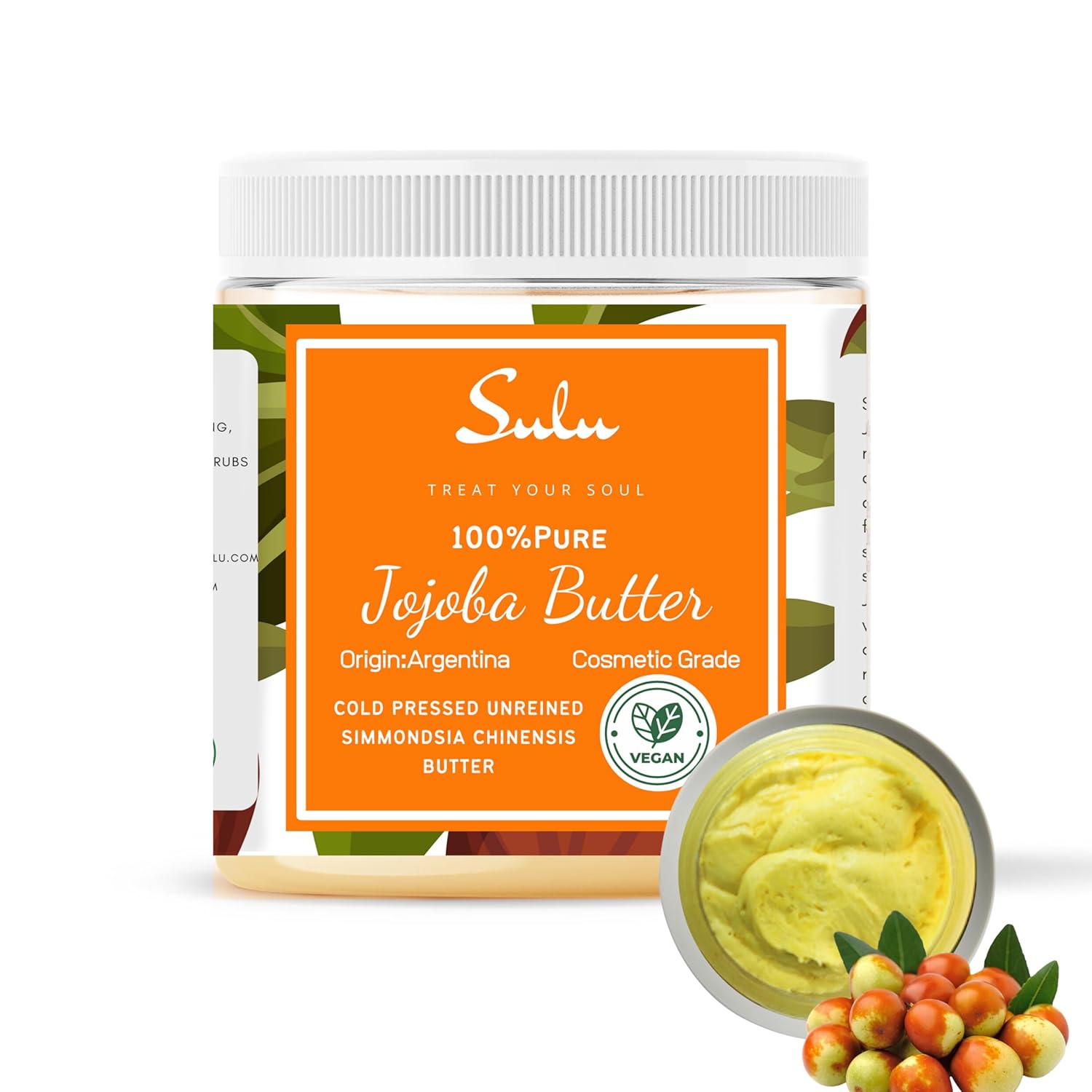 SULU ORGANICS Golden Jojoba Butter- 100% Pure Unrefined Cold Pressed Simmondsia Chinesis Butter (8 oz) : Beauty & Personal Care