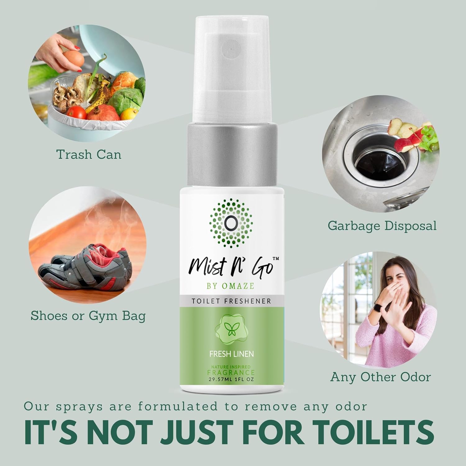 Mist N' Go by OMAZE Fresh Linen Scent Toilet Spray for Poop - Bathroom Spray Odor Eliminator Use Before You Sit On Toilet - Bathroom Poop Spray For Toilet Use For Travelling - Pocket Size (1oz x2) : Home & Kitchen