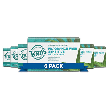 Tom's of Maine Natural Beauty Bar Soap for Sensitive Skin With Aloe Vera, Fragrance-Free, 5 oz. 6-Pack (Packaging May Vary)