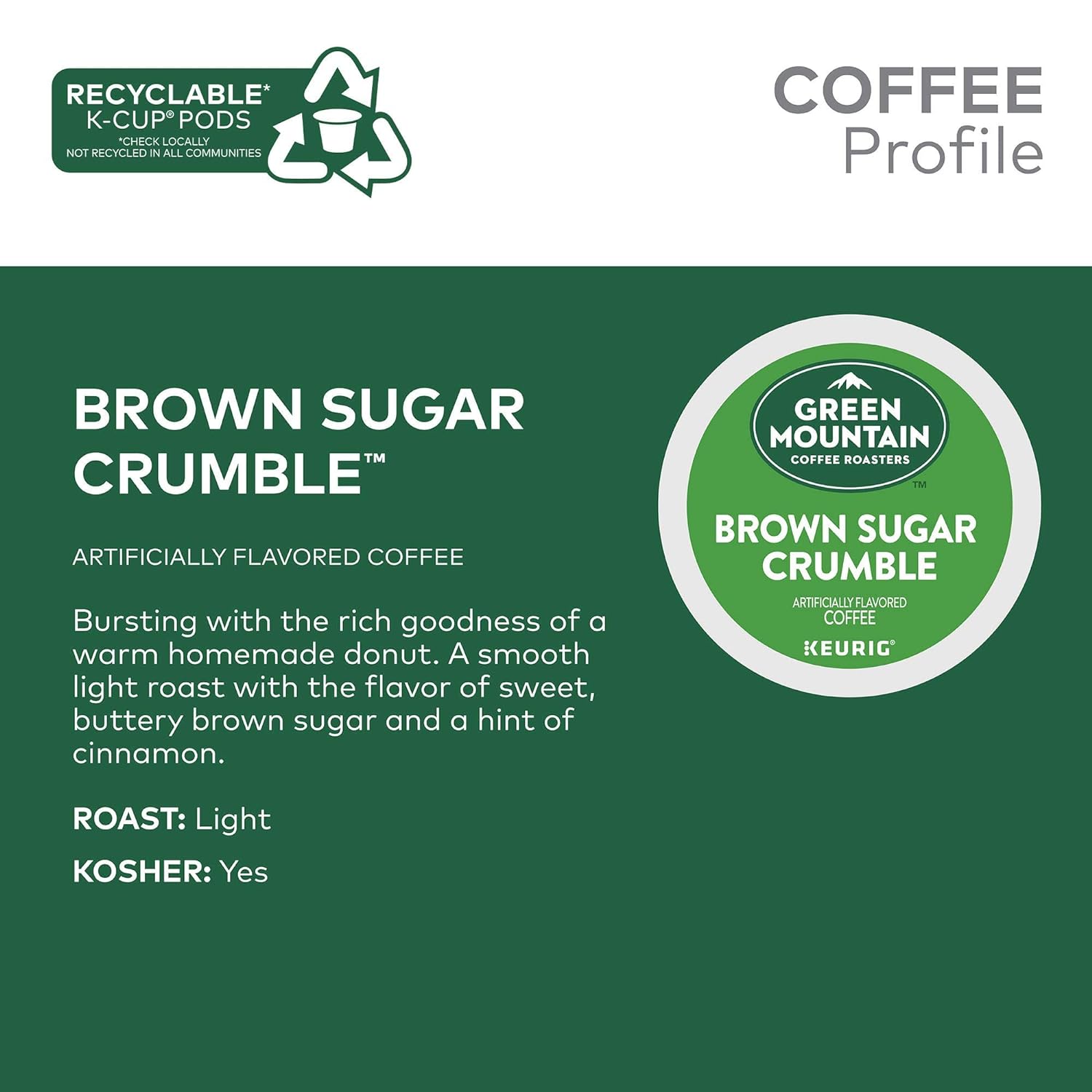 Green Mountain Coffee Roasters Brown Sugar Crumble Coffee, Keurig Single Serve K-Cup Pods, 96 Count (4 Packs of 24) : Grocery & Gourmet Food