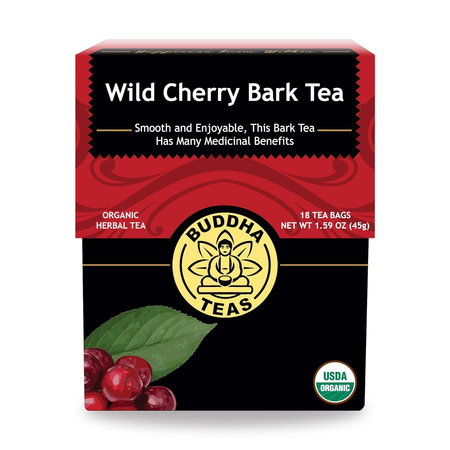 Buddha Teas Organic Wild Cherry Bark Tea - Ou Kosher, Usda Organic, Ccof Organic, 18 Bleach-Free Tea Bags