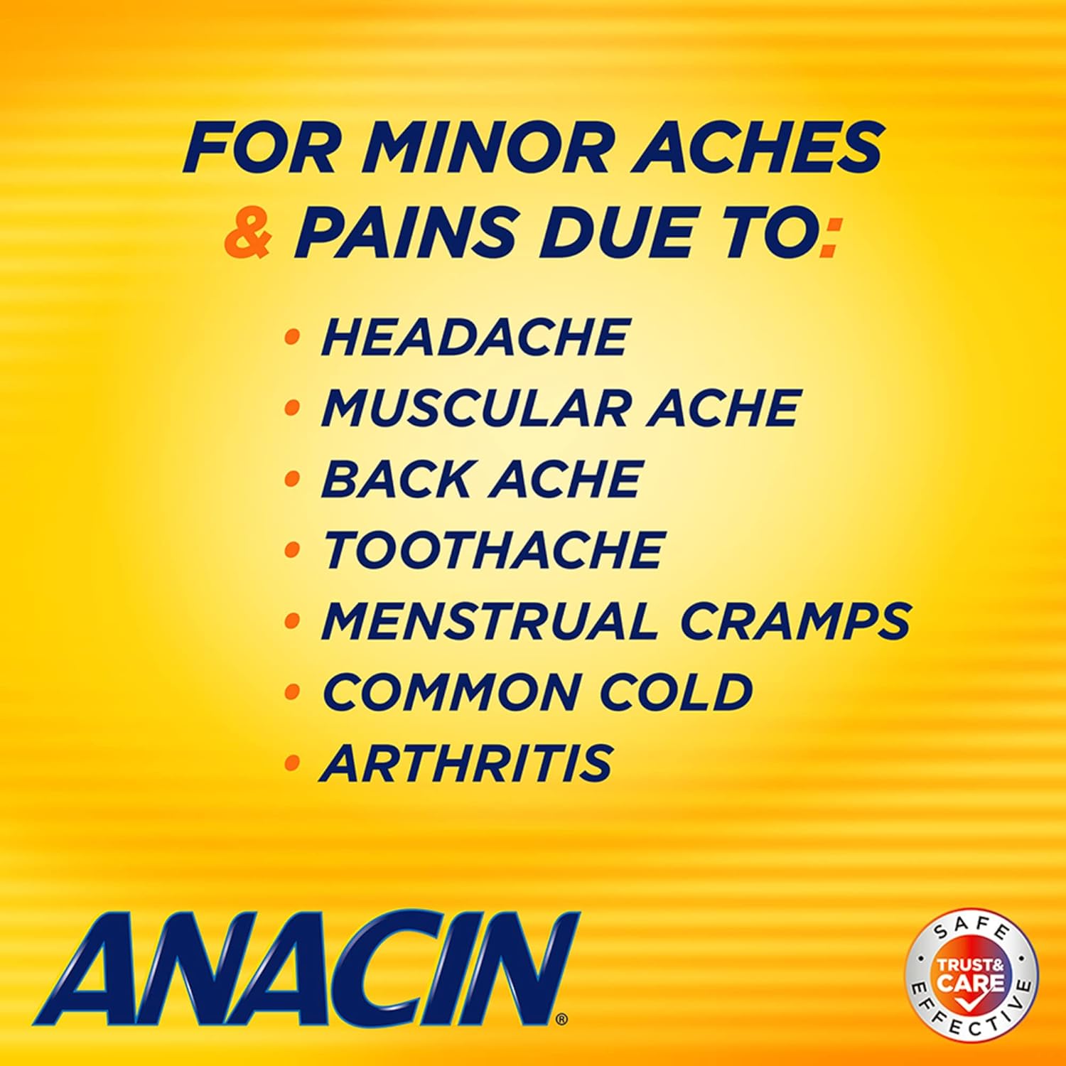 Anacin Fast Pain Relief, Aspirin + Caffeine Pain Reliever, 300 coated tablets : Health & Household