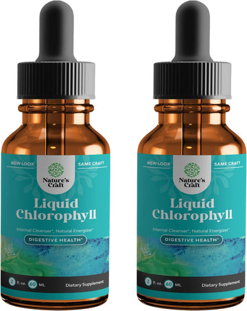 Mint Flavored Chlorophyll Liquid Drops - Vegan Liquid Chlorophyll Drops for Immune Support Gut Health Skin Care Detox Liver Support Energy and Bad Breath - High Potency Internal Deodorizer - 2 Pack