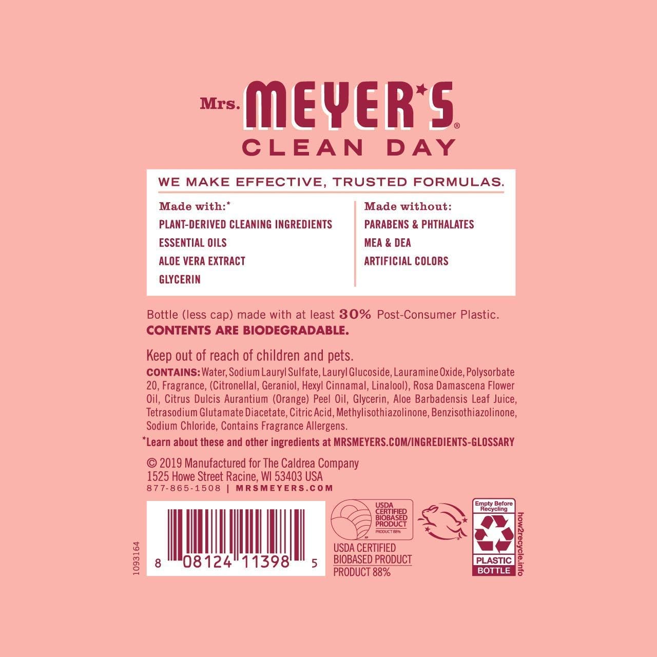 MRS. MEYER'S CLEAN DAY Liquid Dish Soap, Biodegradable Formula, Rose, 16 fl. oz : Health & Household