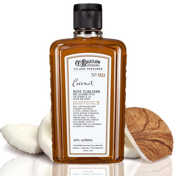 C.O. Bigelow Body Cleanser, Coconut - No. 1523, Moisturizing Body Wash for Men & Women with Aloe Vera - Village Perfumer Gentle Body Cleanser, 10 fl oz