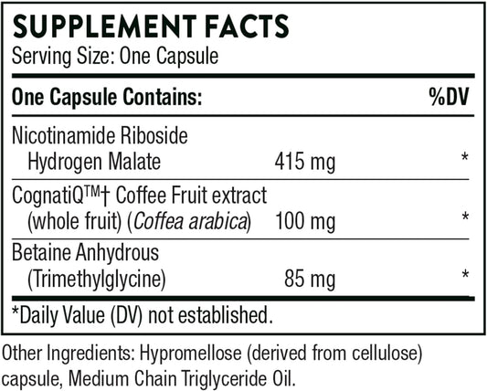 Thorne Brain Factors - Brain Health Supplement With Nicotinamide Riboside, Coffee Fruit Extract, And Betaine Anhydrous - Supports Learning, Memory And Cognition - Nsf Certified For Sport - 30 Capsules