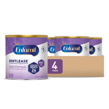 Enfamil Gentlease Baby Formula, Clinically Proven to Reduce Fussiness, Crying, Gas & Spit-up in 24 hours, Brain-Building Omega-3 DHA & Choline, Infant Formula Powder, Baby Milk, 19.9 Oz Can, 4 Count