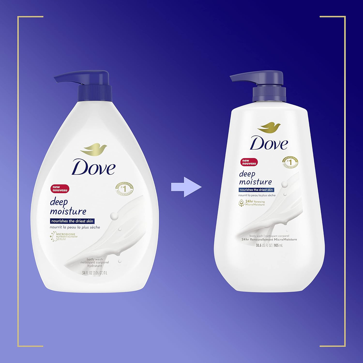 Dove Body Wash with Pump with Skin Natural Nourishers Instantly Soft Skin and Lasting Nourishment Deep Moisture Cleanser Effectively Washes Away Bacteria While Nourishing Your Skin 34 oz (Pack of 3)