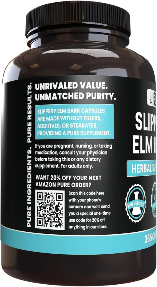 Pure Original Ingredients Slippery Elm Bark (365 Capsules) No Magnesium Or Rice Fillers, Always Pure, Lab Verified