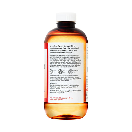 De La Cruz Sweet Almond Oil - Expeller Pressed Almond Oil For Skin And Hair 2 Fl. Oz. (59 Ml) - 6 Bottles