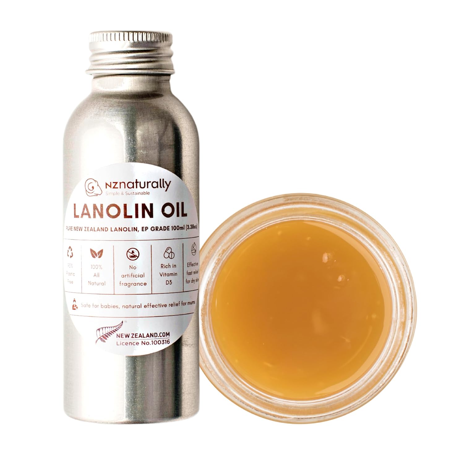Pure New Zealand Liquid Lanolin Oil EP Grade | For General Dry Skin Conditions I 100% Natural I No Artificial Fragrance 100ml