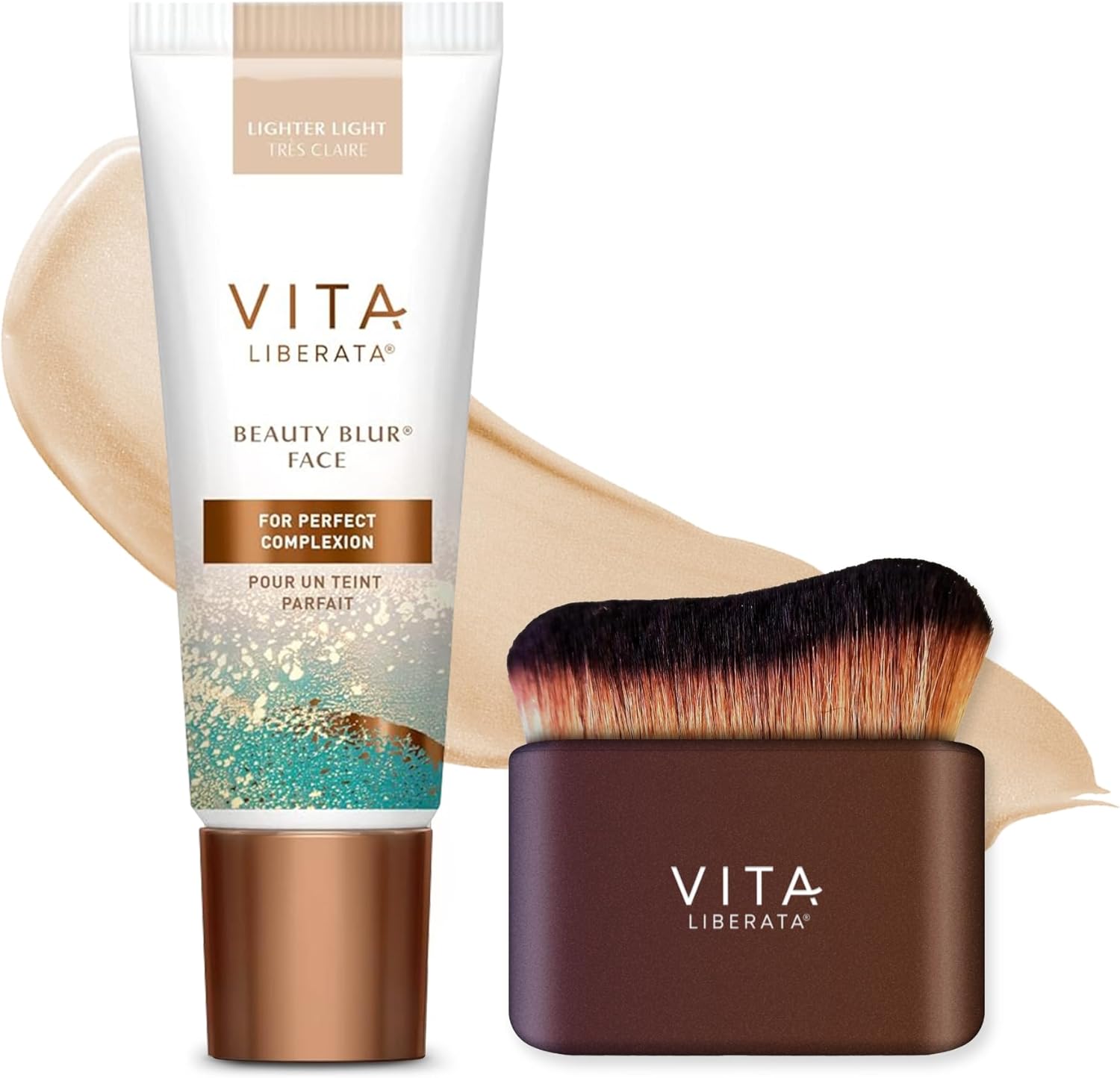 Vita Liberata Beauty Blur Lighter Light 30Ml & Brush Bundle, Bb/Cc Cream, Hydrating Complexion Booster, Radiant Glow & Flawless Finish, Colour Corrector, Flawless Application Blending Brush