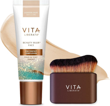 Vita Liberata Beauty Blur Lighter Light 30Ml & Brush Bundle, Bb/Cc Cream, Hydrating Complexion Booster, Radiant Glow & Flawless Finish, Colour Corrector, Flawless Application Blending Brush