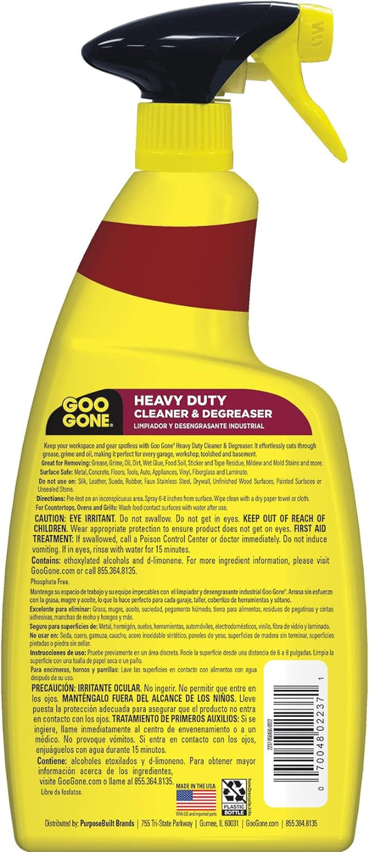 Goo Gone Heavy Duty Cleaner & Degreaser Spray With Microfiber Cleaning Towel – Cuts Through Tough Grease, Oil & Grime - 32 Oz (2 Pack + Towel)