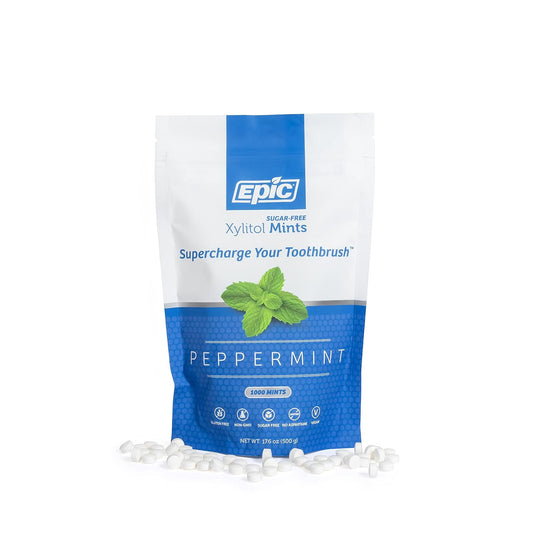 Epic Xylitol Mints - Sugar Free & Aspartame Free Mints Sweetened w/Xylitol for Dry Mouth & Gum Health (Peppermint, 1000-Piece Bag, 1 Bag)