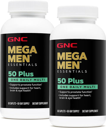 Gnc Mega Men 50 Plus One Daily Multivitamin, Twin Pack, 60 Caplets Per Bottle, Supports Heart, Brain And Eye Health