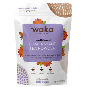 Waka Traditional Masala Instant Chai Tea - 100% Tea Leaves From India, Natural Spices, Unsweetened Tea Powder - No Sugar, No Additives, Up To 195 Cups (4.5Oz)