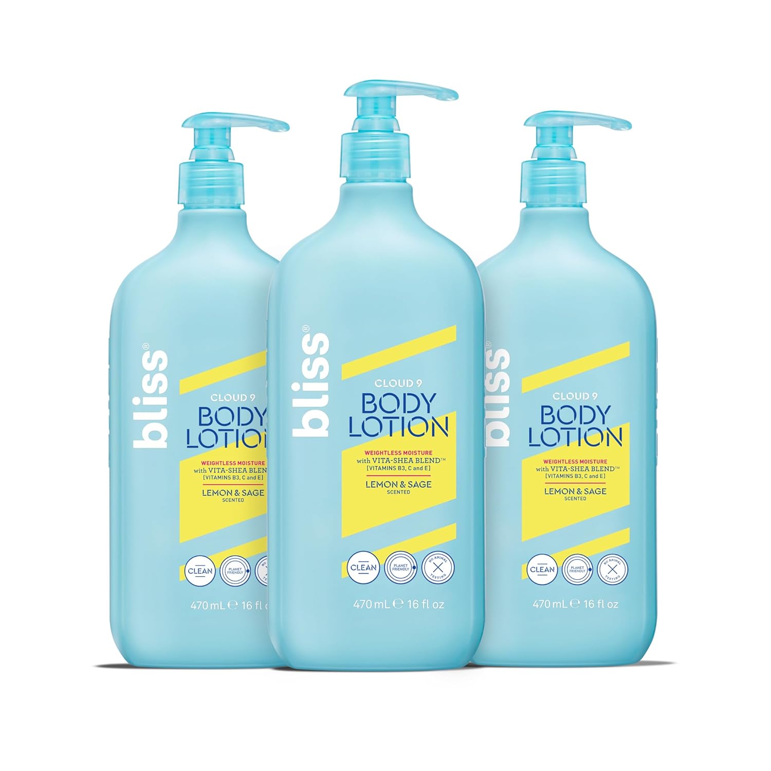 Bliss Cloud 9 Body Lotion For Dry Skin - Lemon & Sage Scent- Formulated With Vitamins B3, C And E And Shea Butter - Deeply Hydrating For Supremely Soft Skin-16 Floz. (Pack Of 3)