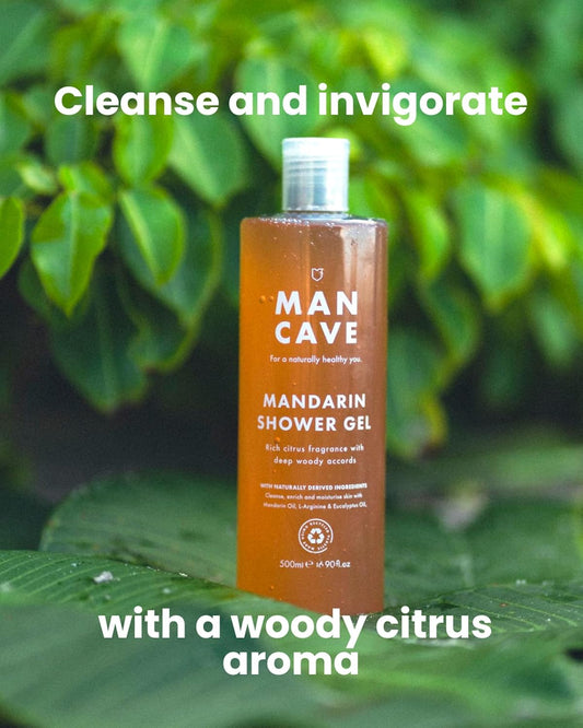 Mancave Mandarin Shower Gel For Men, Woody Citrus Aroma With Eucalyptus And Sweet Orange Oil, Sulphate And Paraben Free, Natural, Vegan, Cruelty Free, 500 Ml